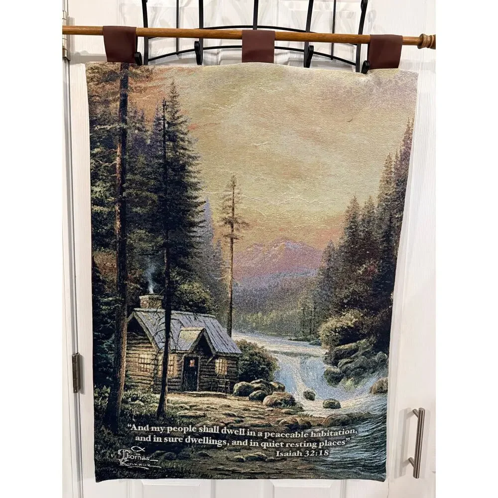 1990’s Manual Woodworkers & Weavers Thomas Kinkade Hanging Wall Tapestry